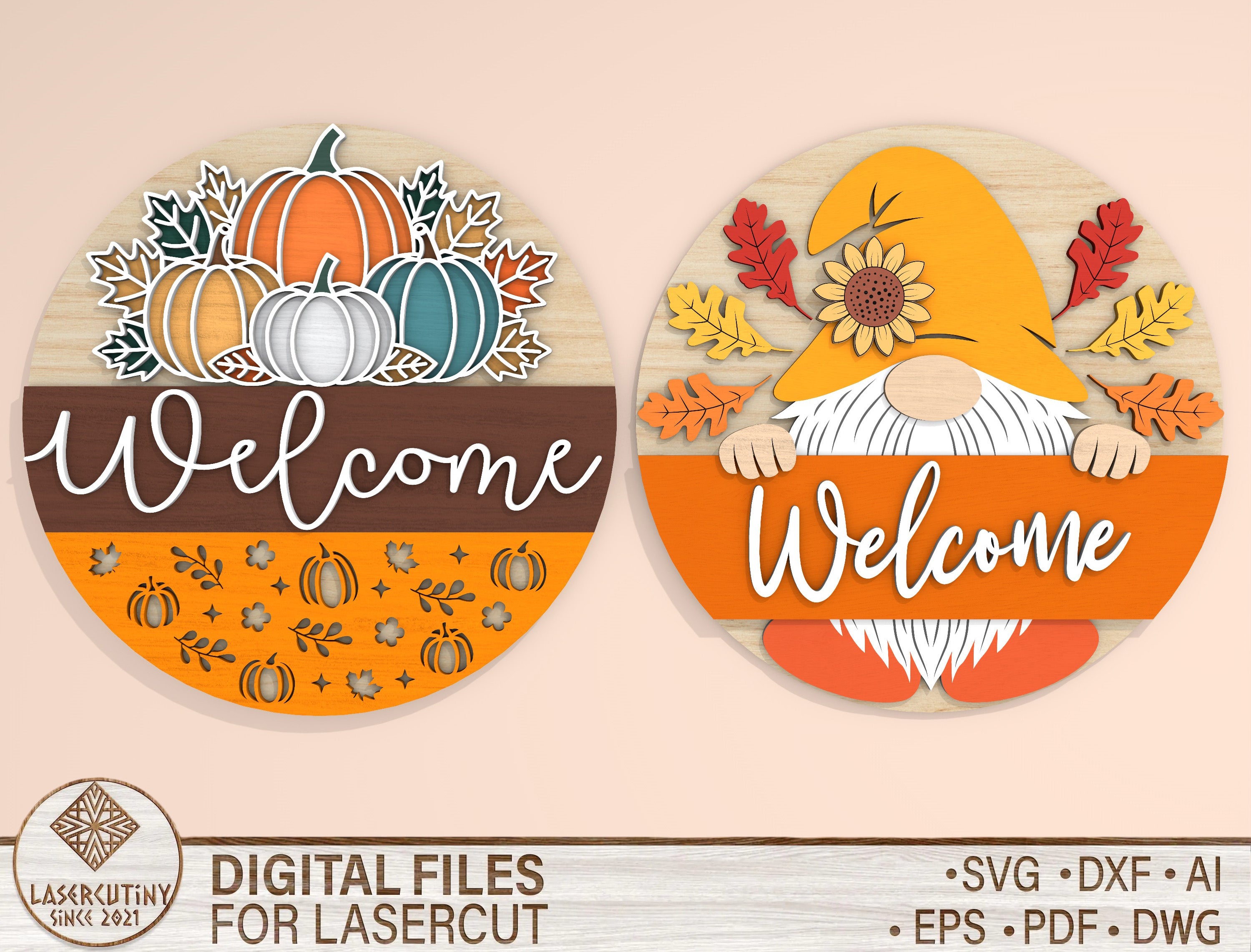 Welcome Pumpkin Gnome Door Hanger SVG Set