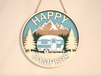 “Happy Campers” Camping Door Sign SVG for Glowforge and xTool