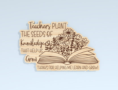 Teacher Floral Book Gift Tag SVG Laser Cut File for Glowforge and xTool