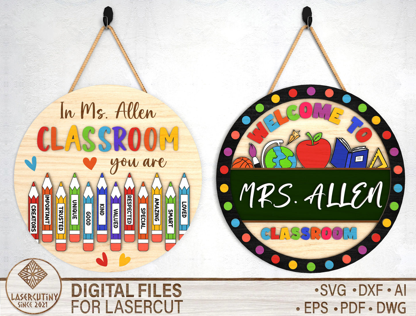 Personalized Round Classroom Door Sign SVG for Glowforge Users