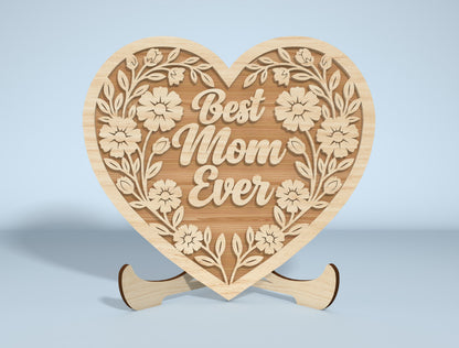 Floral Engraved Heart Stand Sign SVG Bundle for Glowforge