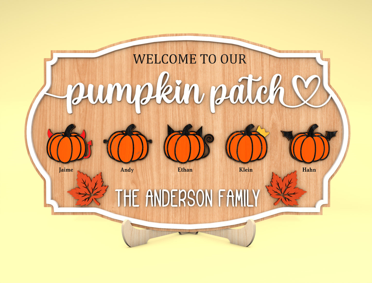 Personalized Pumpkin Patch Family Name Sign SVG for Glowforge xTool LightBurn