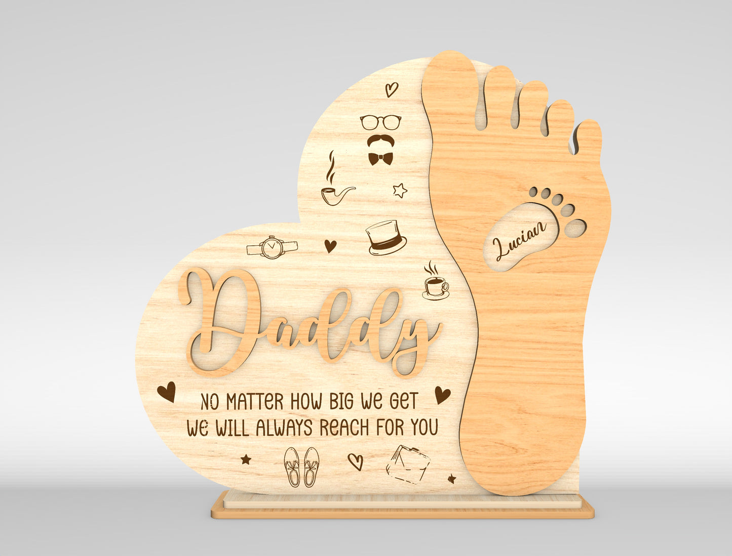 Personalized Dad Footprint Sign SVG Laser Cut File for LightBurn and xTool
