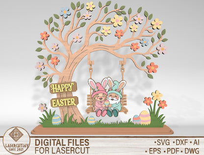 Happy Easter Gnome Tree Swing SVG Laser Cut for LightBurn and Glowforge