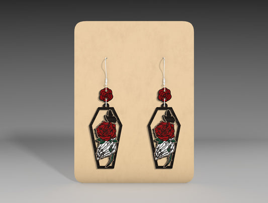 Halloween Coffin Earrings SVG Bundle 5 Skeleton Rose Designs for xTool Glowforge