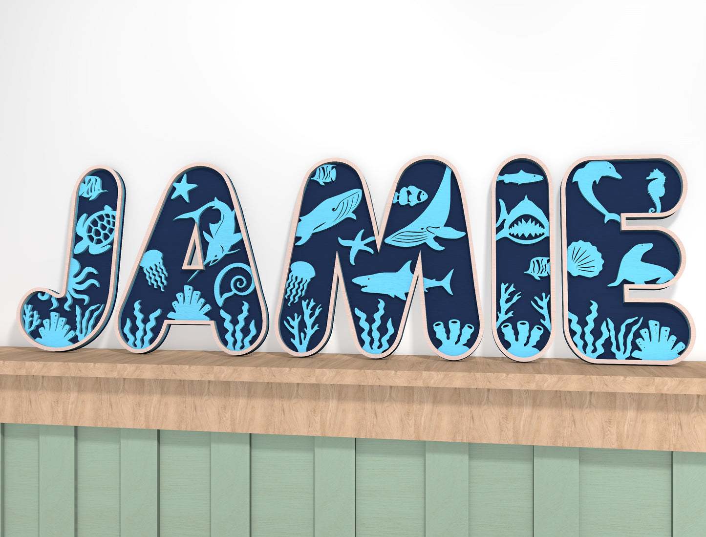 Personalized Ocean Alphabet Nursery SVG for Glowforge and xTool