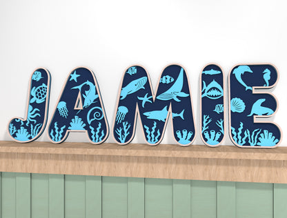 Personalized Ocean Alphabet Nursery SVG for Glowforge and xTool
