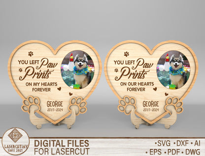 Heart Pet Memorial Tabletop Sign SVG Paw Photo Frame Laser Cut File for LightBurn