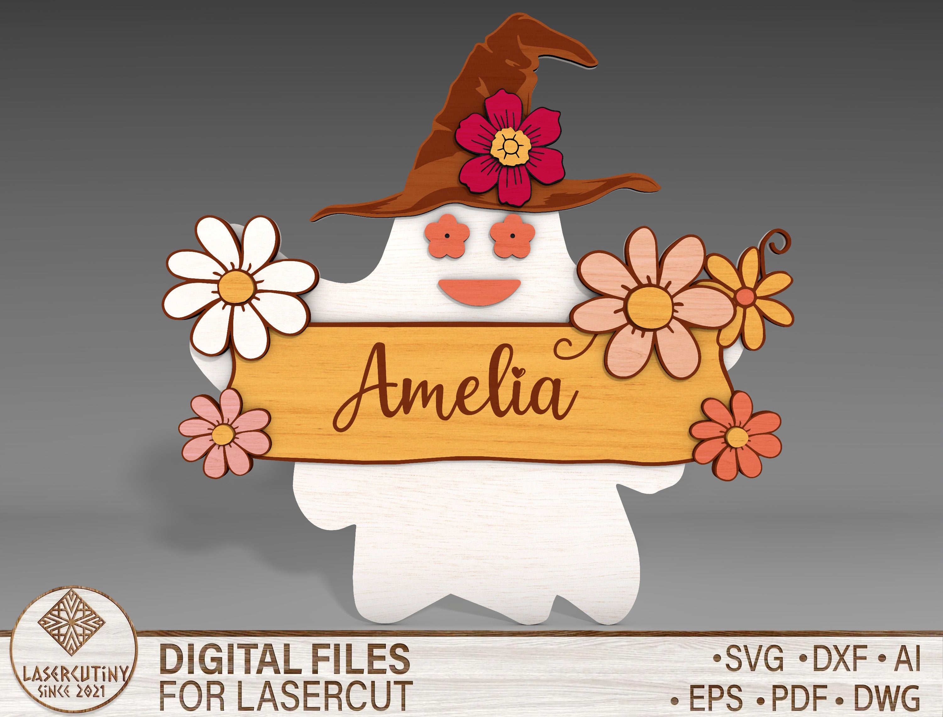 Personalized Halloween Ghost Name Sign SVG