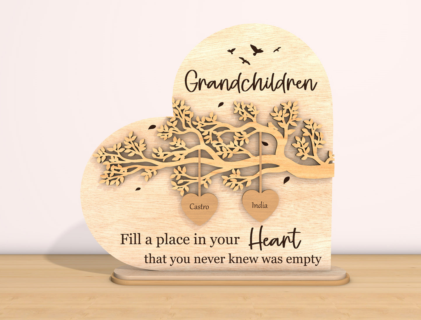 Grandchildren Heart Sign SVG Personalized Family Tree Laser Cut File for Glowforge and xTool