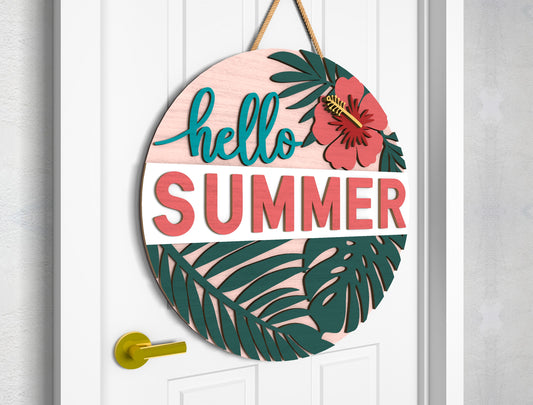 Hello Summer Tropical Door Hanger SVG Laser Cut File for Glowforge and xTool