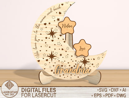 Mom Moon Stars Personalized Kids Name Sign SVG for Glowforge and xTool