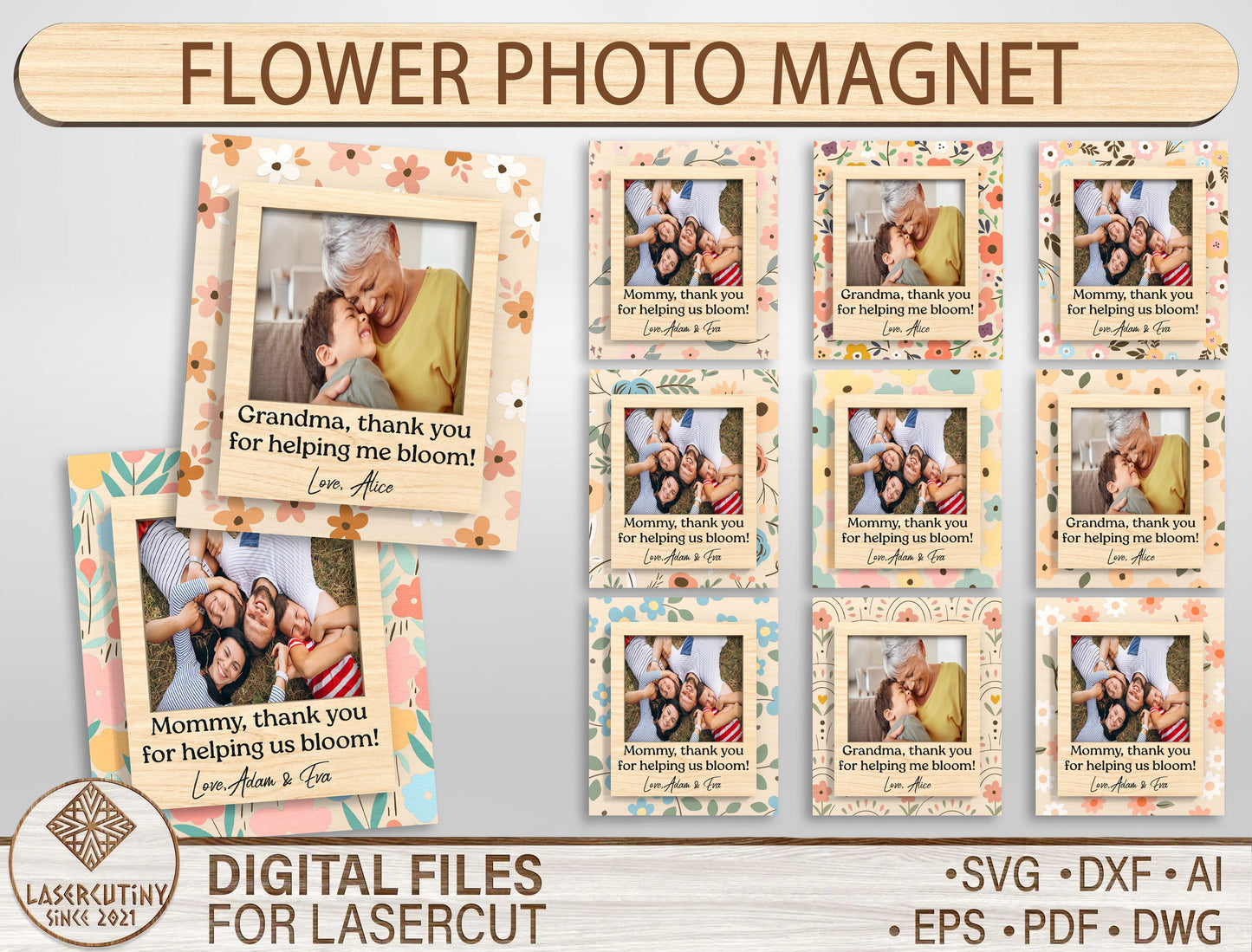 Mother's Day Photo Magnet SVG Bundle Thank You Mom for LightBurn