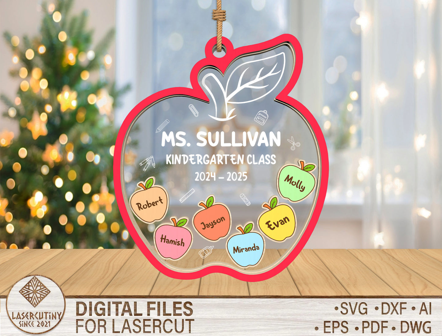 Personalized Teacher Shaker Class Ornament SVG for Glowforge and xTool