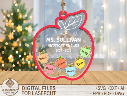 Personalized Teacher Shaker Class Ornament SVG for Glowforge and xTool