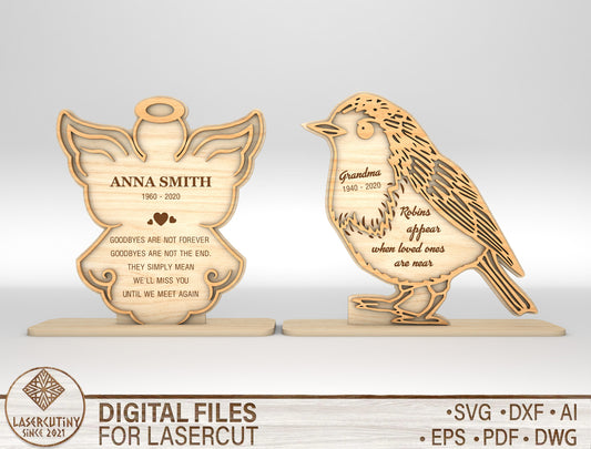 Angel Memorial Tabletop Sign SVG Plaque with Name Dates Laser Cut File for xTool