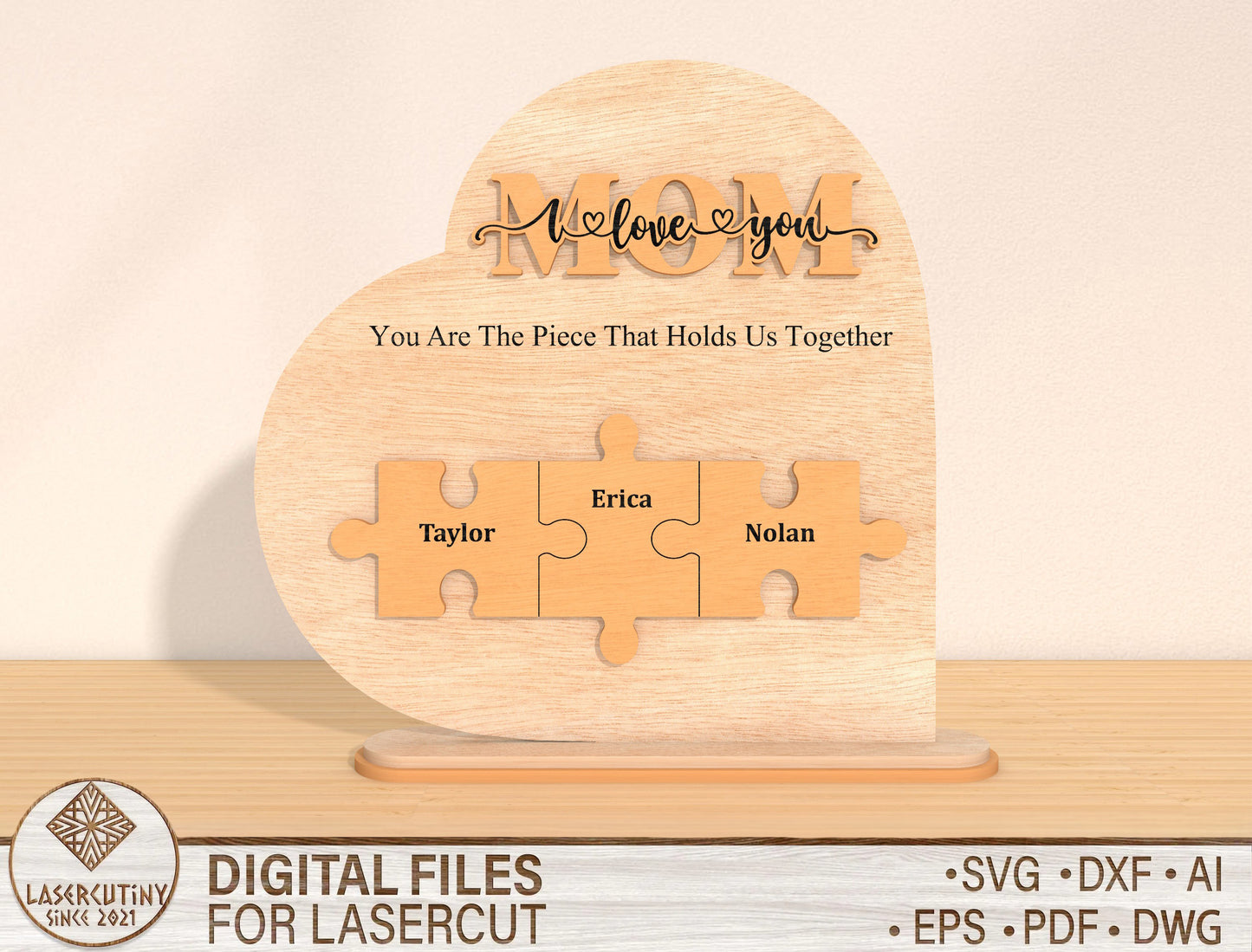 Mom Puzzle Family Sign SVG Bundle Personalized for Glowforge and xTool