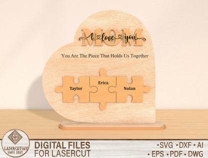 Mom Puzzle Family Sign SVG Bundle Personalized for Glowforge and xTool