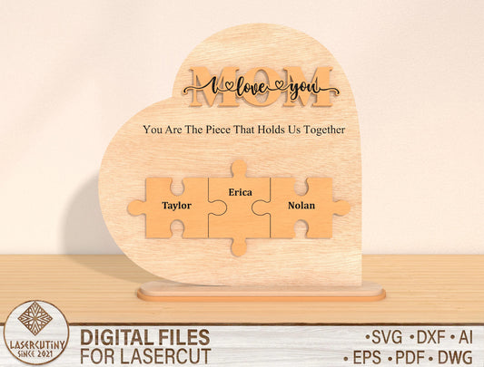 Mom Puzzle Family Sign SVG Bundle Personalized for Glowforge and xTool