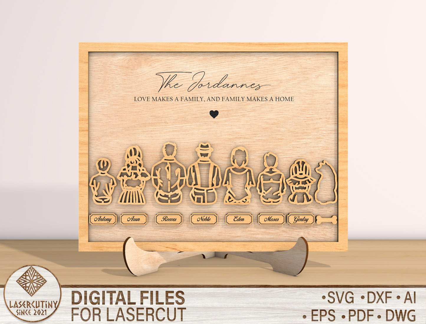 Personalized Family Sign SVG Custom Name Tabletop Laser Cut File for Glowforge and xTool