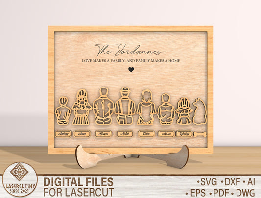 Personalized Family Sign SVG Custom Name Tabletop Laser Cut File for Glowforge and xTool