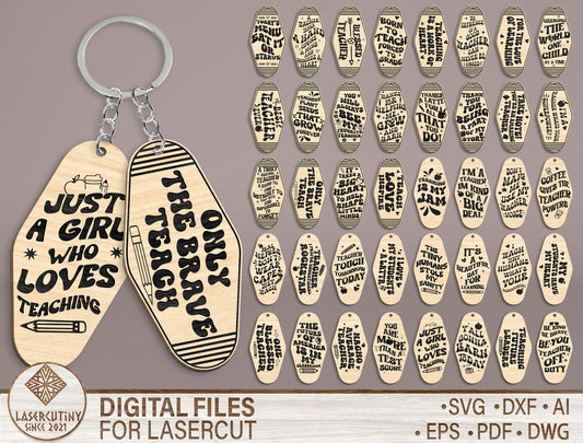 Teacher Motel Keychain SVG Bundle Laser Cut File for xTool and Glowforge