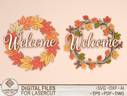 Welcome Fall Wreath SVG Set for Glowforge xTool LightBurn 2 Designs