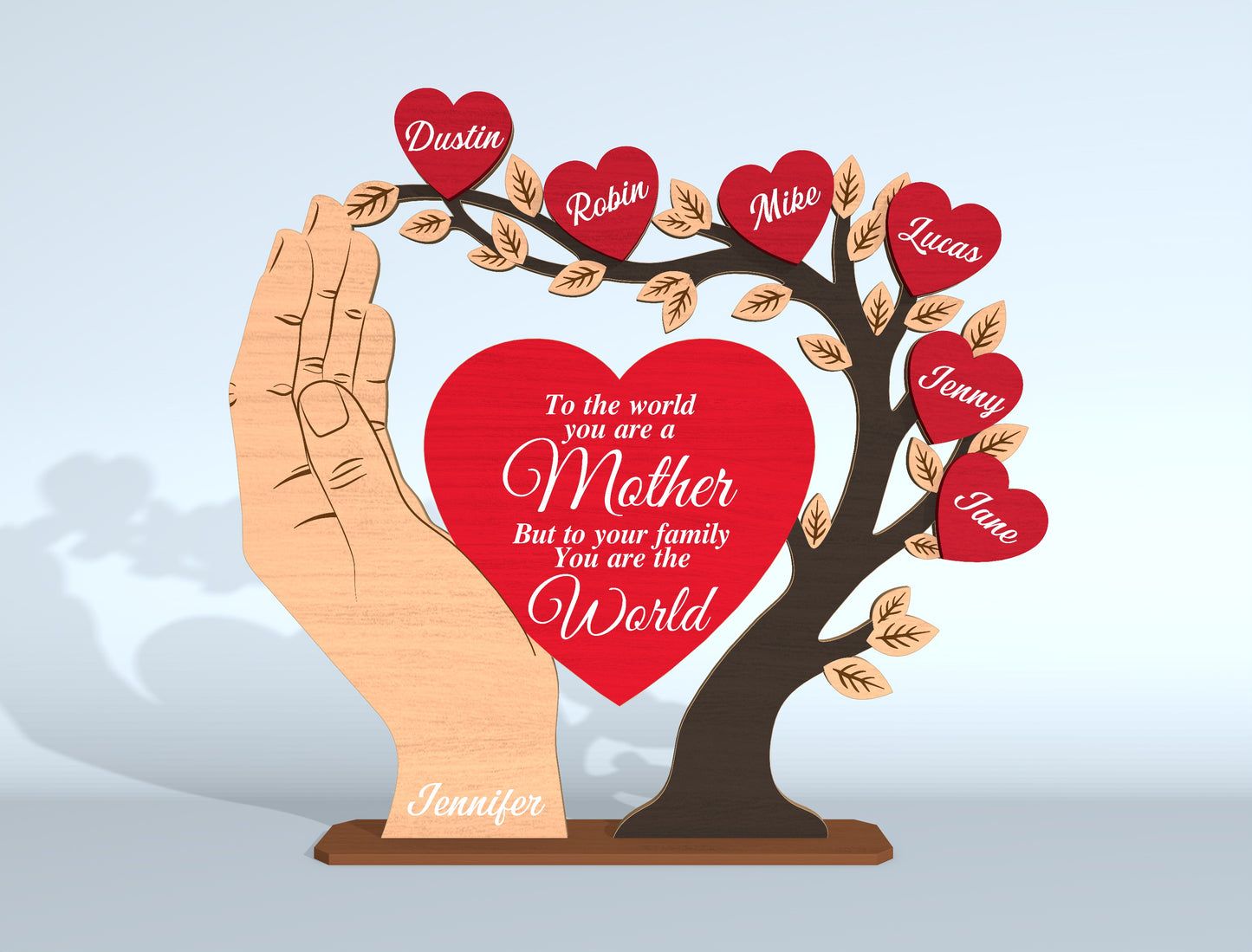 Family Tree Hand Sign SVG Personalized Heart Names for LightBurn