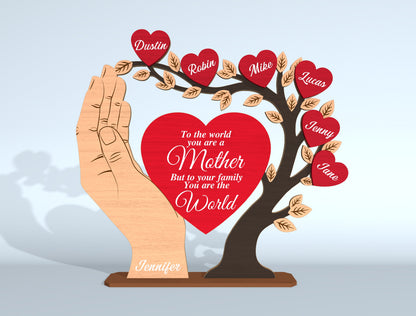 Family Tree Hand Sign SVG Personalized Heart Names for LightBurn