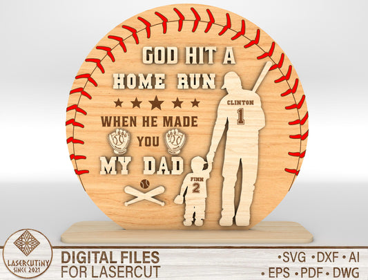 "God Hit A Home Run" Baseball Dad Sign SVG Laser Cut File for LightBurn and xTool