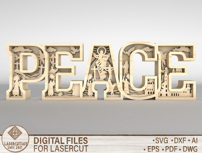 Peace Layered Word Art SVG Easter Religious Multilayer for LightBurn