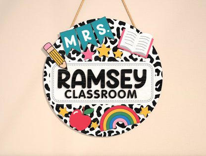 Personalized Doodle Classroom Door Sign SVG Laser Cut File for Glowforge and xTool