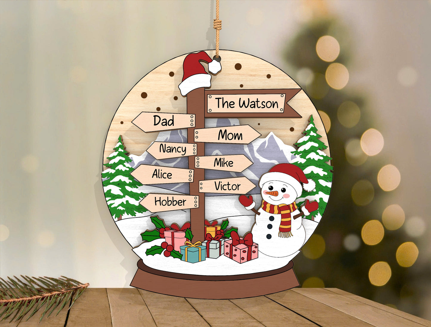 Personalized Christmas Family Snow Globe Sign Laser Cut File | Ready to Cut | Glowforge, xTool, LightBurn, etc.