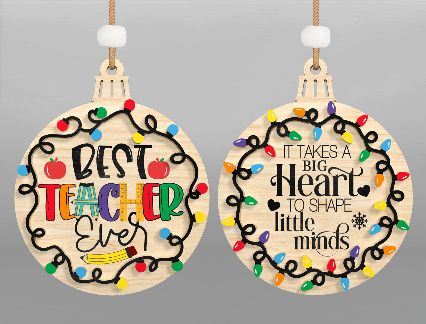 Christmas Teacher Ornament SVG Bundle Laser Cut File for Glowforge and xTool