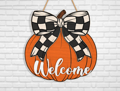 Welcome Pumpkin Bow Door Hanger SVG Bundle for Glowforge xTool LightBurn 3 Designs