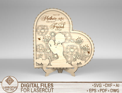 "First My Mother Forever My Friend" Floral Heart SVG for xTool