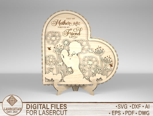"First My Mother Forever My Friend" Floral Heart SVG for xTool