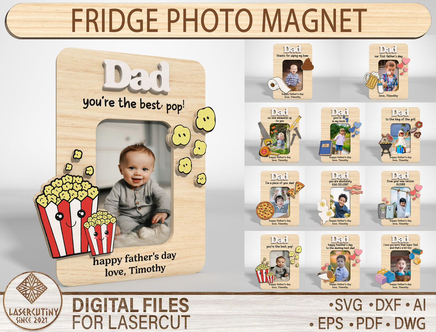 Funny Dad Fridge Photo Magnet SVG Bundle Laser Cut File for Glowforge and xTool