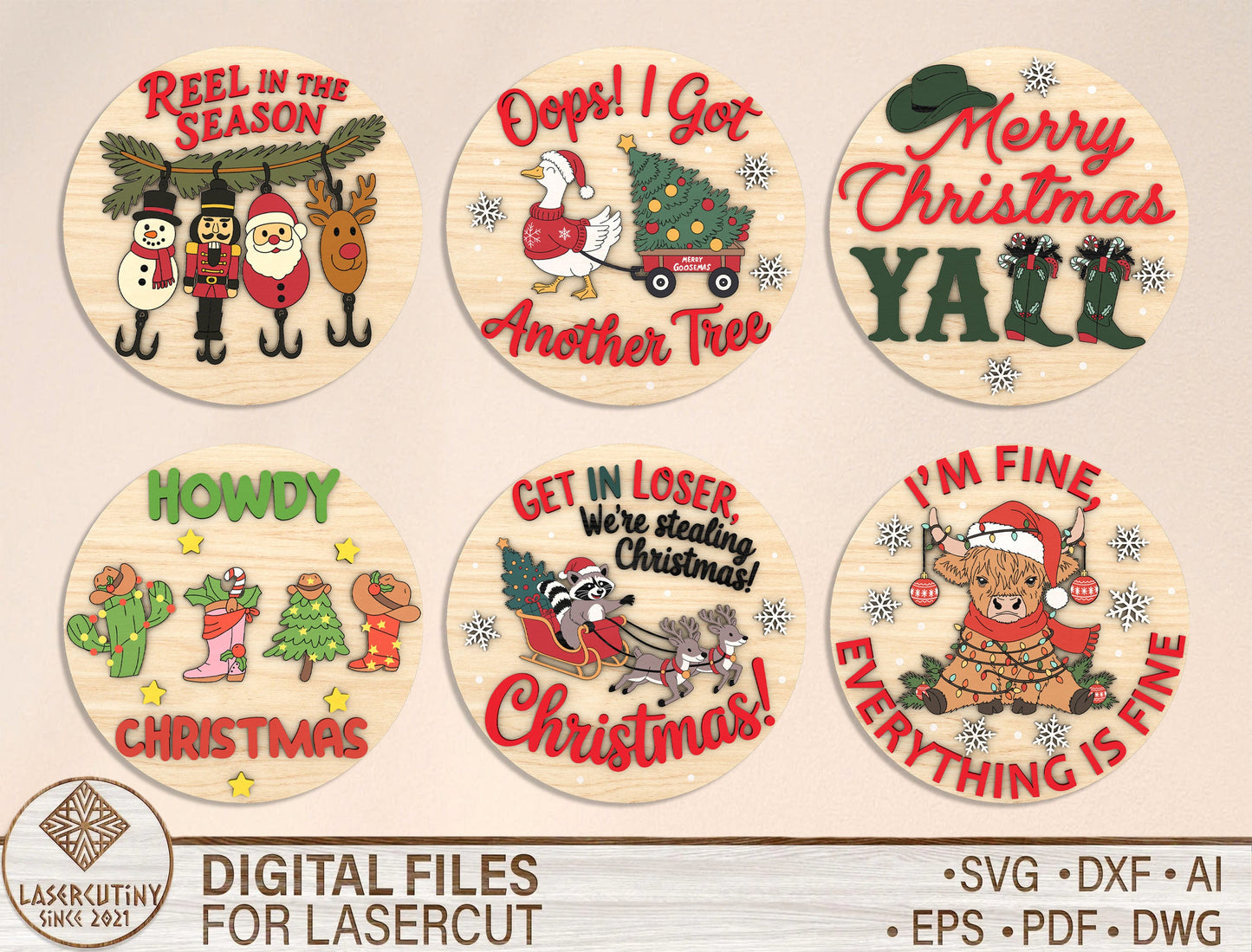Funny Christmas Round Sign Laser Cut File | Ready to Cut | Glowforge, xTool, LightBurn, etc. My Store