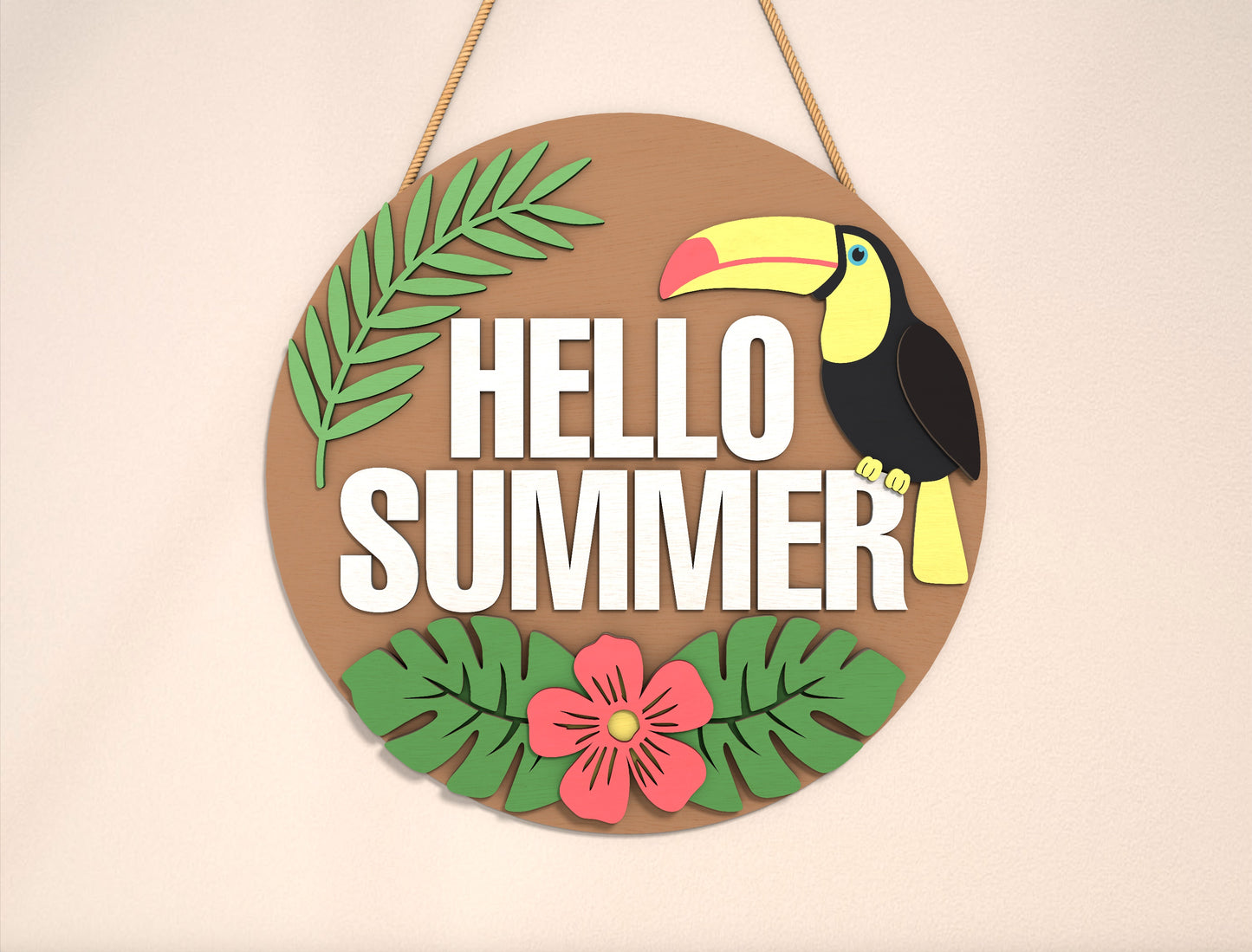 “Hello Summer” Toucan Tropical SVG Door Sign for Glowforge