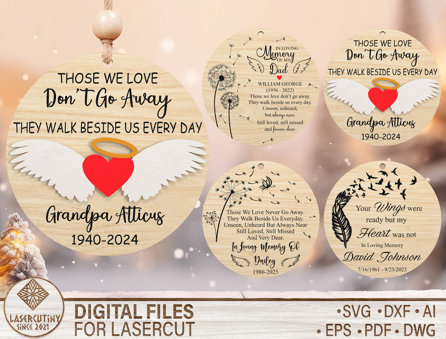 Angel Wing Memorial Ornament SVG Laser Cut File for Glowforge