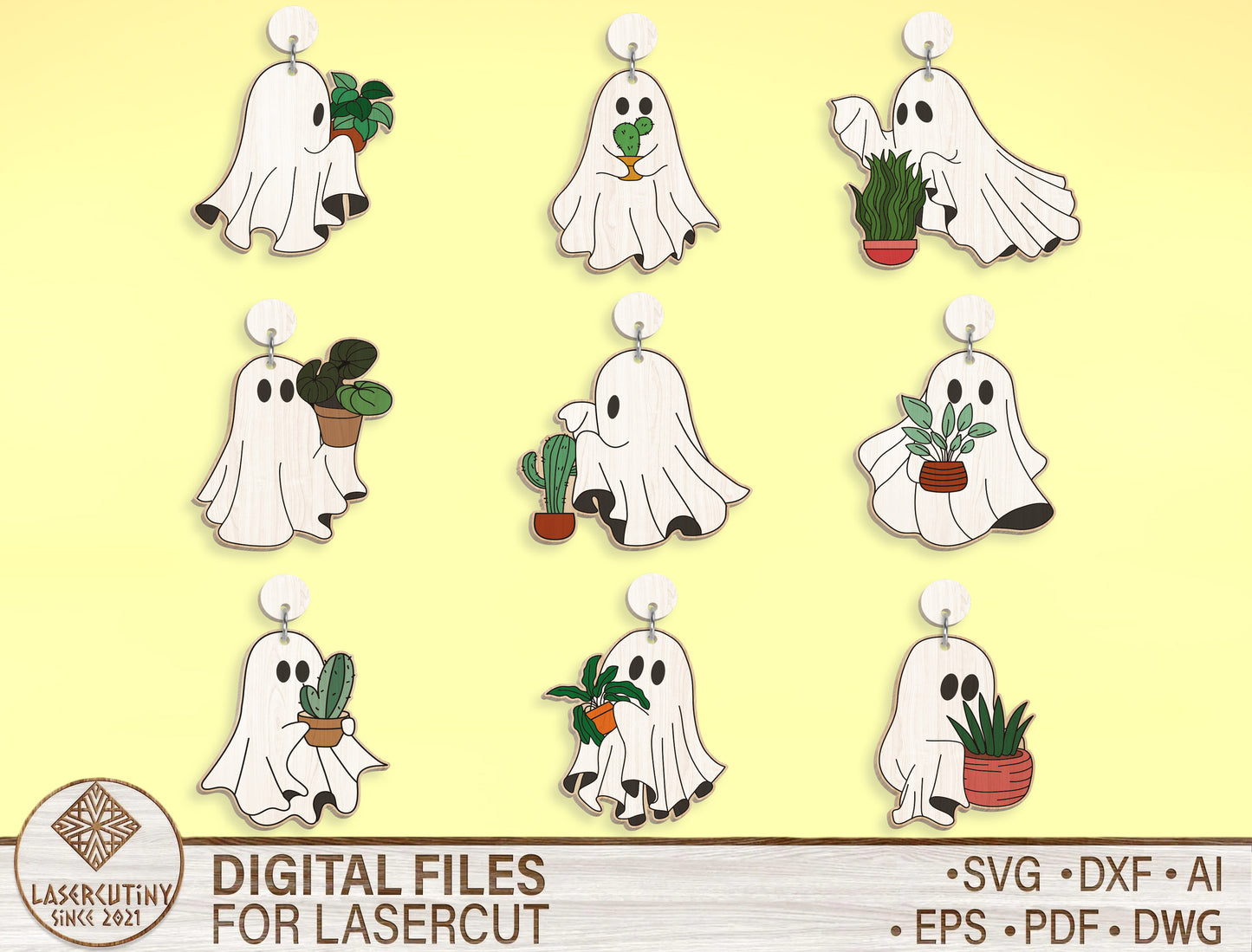 Halloween Ghost Plant Ornament SVG Bundle 9 Designs for xTool LightBurn