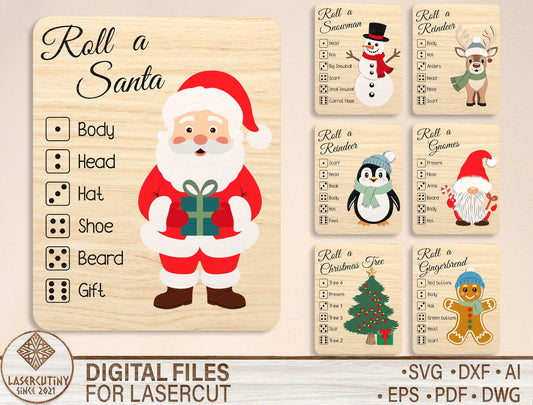 Christmas Roll-a-Game Dice Activity Laser Cut File | Ready to Cut | Glowforge, xTool, LightBurn, etc. My Store