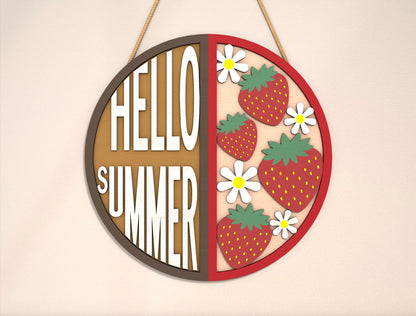 “Hello Summer” Strawberry Door Sign SVG for Glowforge