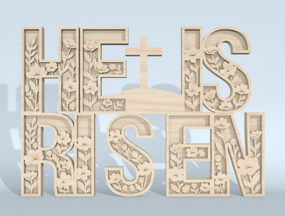 He Is Risen Multilayer SVG Christian Word Art for LightBurn and xTool