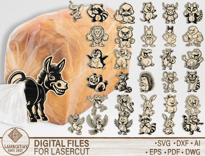 Funny Animal Bag Clips SVG Bundle for Glowforge and LightBurn