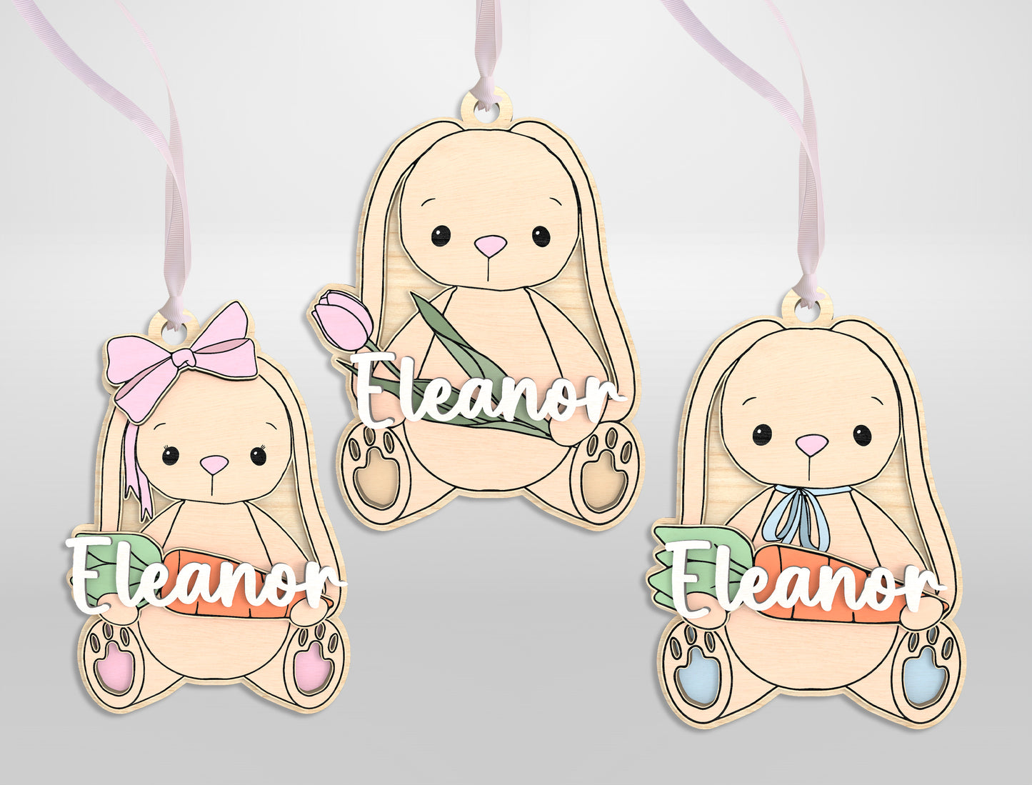 Personalized Easter Basket Tags SVG Bunny Carrot Name 9 Designs for Glowforge