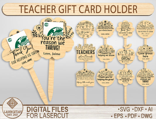 Teacher Gift Card Holder SVG Bundle Laser Cut File for LightBurn and Glowforge