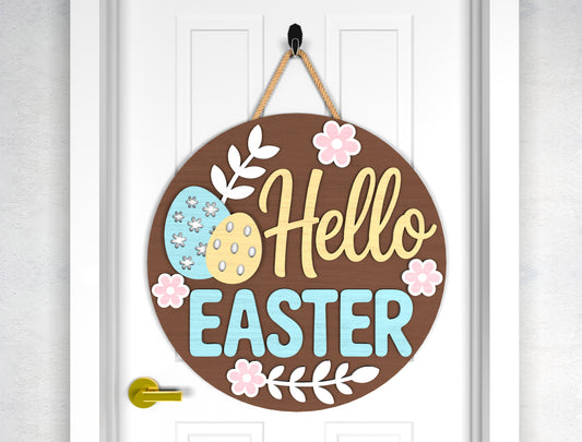 Hello Easter Door Sign SVG Pastel Spring Minimal Floral for LightBurn and xTool