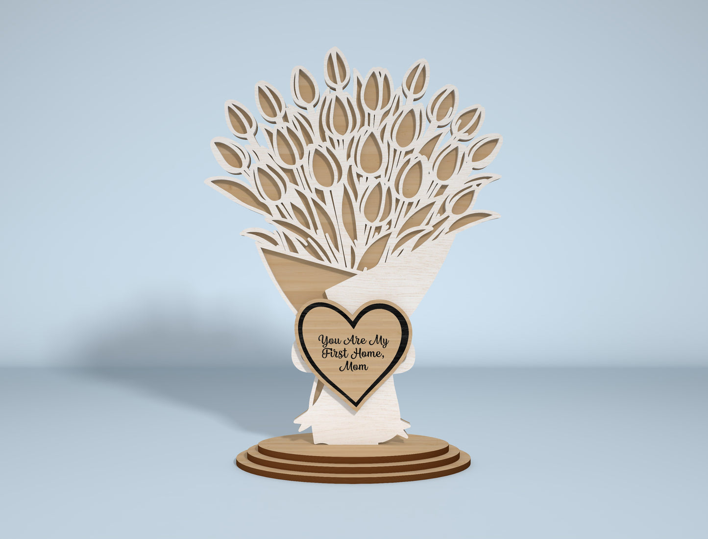 Floral Bouquet Stand Sign SVG Engraved Heart for xTool